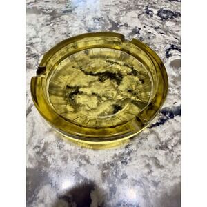 Vintage Amber Glass Round Ashtray 4.5" Mid Century MCM 3 Slot